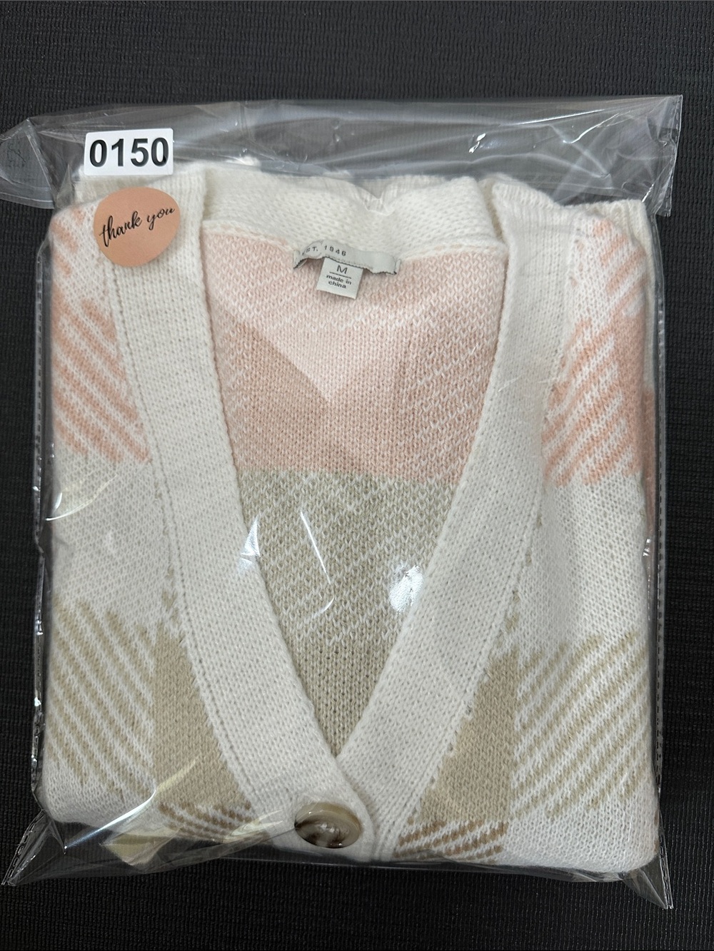 EST. 1948 Buffalo Plaid Button Front Cardigan Sweater Pink & Taupe Women's M - Picture 8 of 9